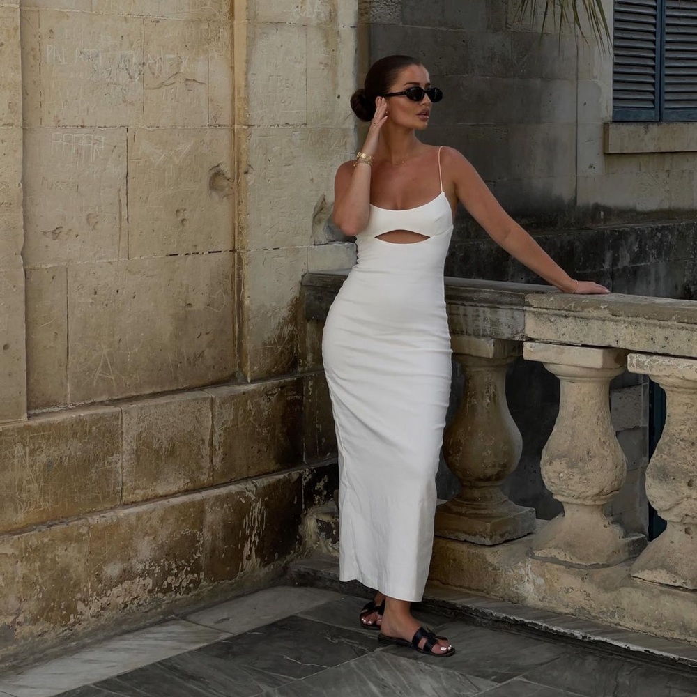 Zara cut out linen blend dress